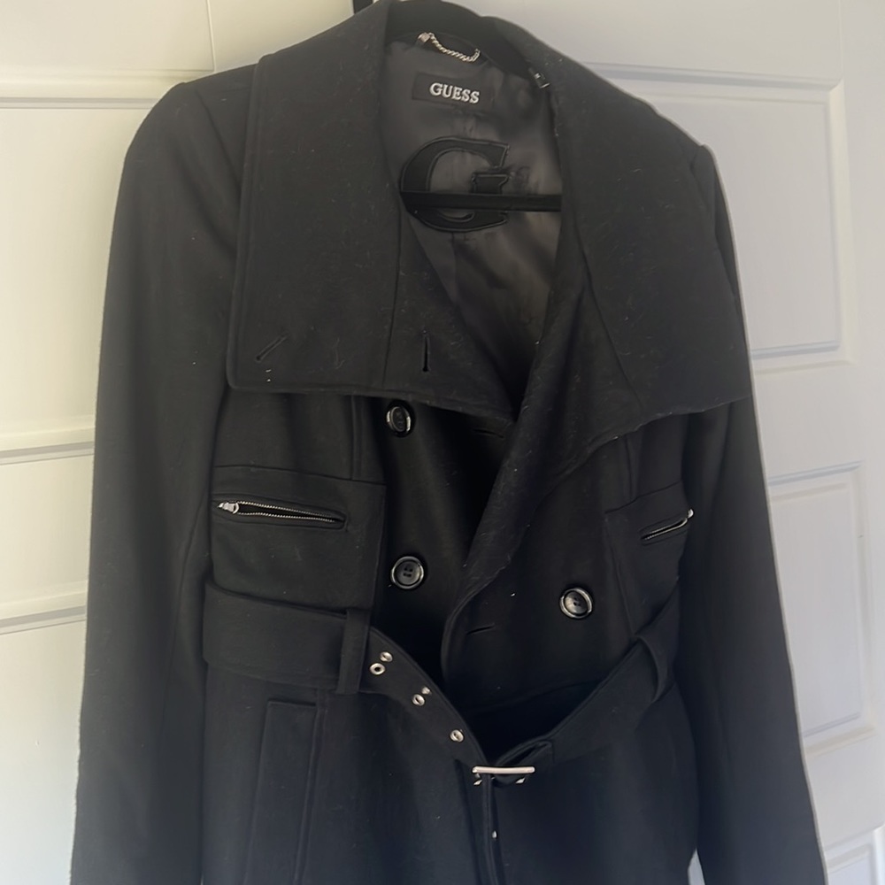 Guess black Wool blend long Trench coat size M